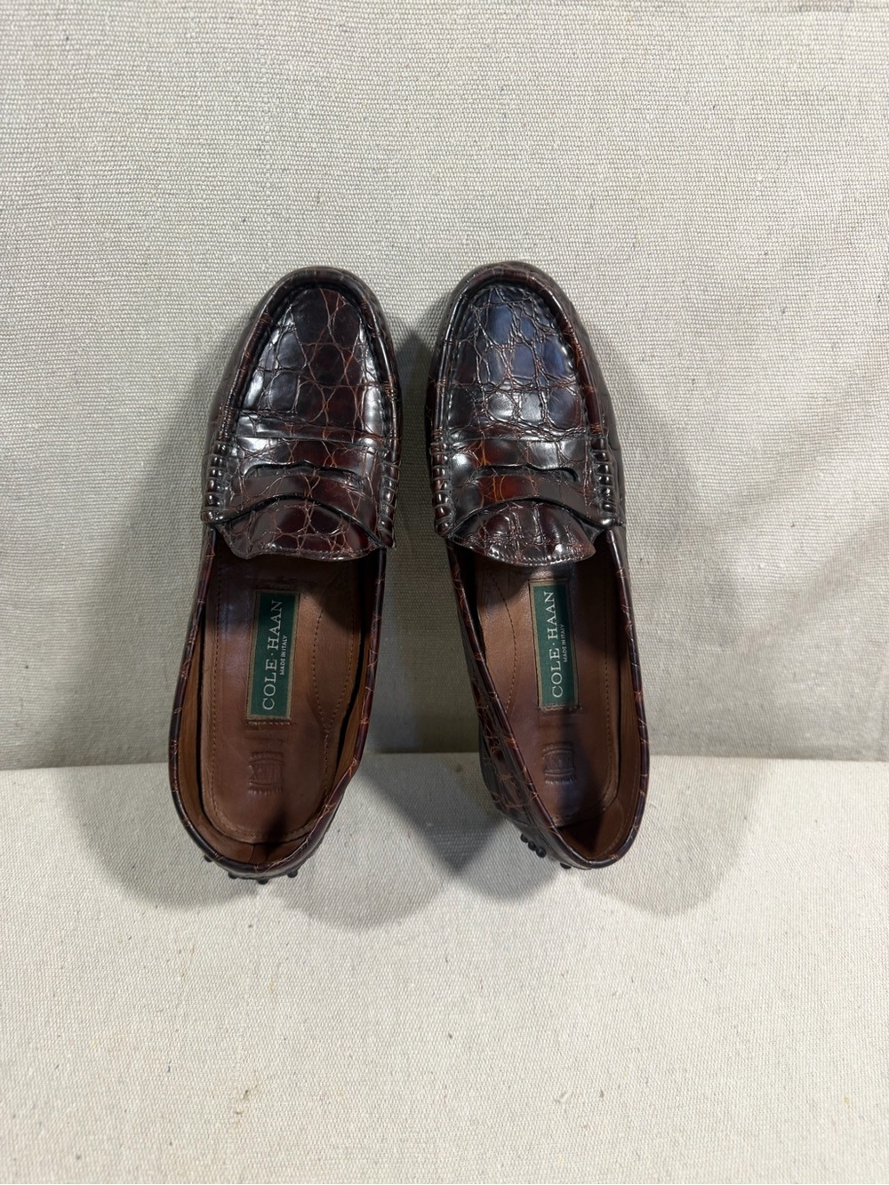 Cole Haan Women’s Brown Croc-Embossed Leather Penny Loafers